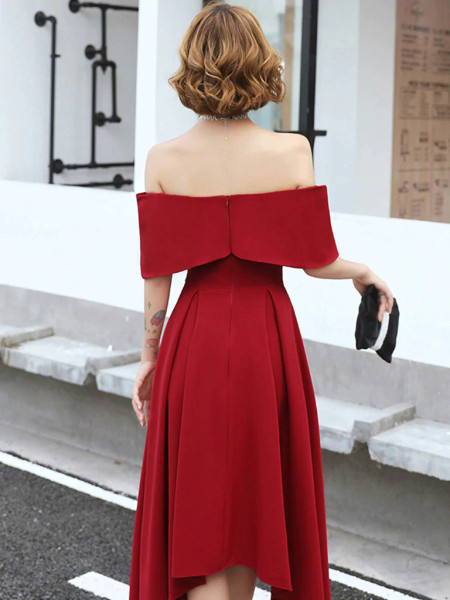 Shop 2022 ANNAKOO Burgundy Chiffon Off The Shoulder A Line High Low Prom Dress Under 115