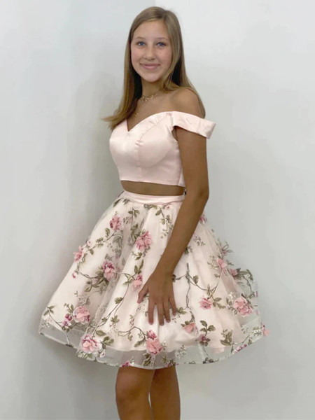 Shop 2022 ANNAKOO Off The Shoulder Print Two Piece Short Mini Homecoming Dress Under 148