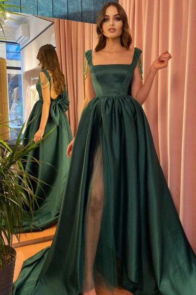 Shop 2022 Annakoo Bowknot Satin Backless Long Prom Evening Dress Side Slit Under 145