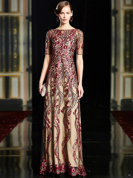 Shop 2022 Short Sleeves Scoop Long Flower Prom Evening Dress Under 328