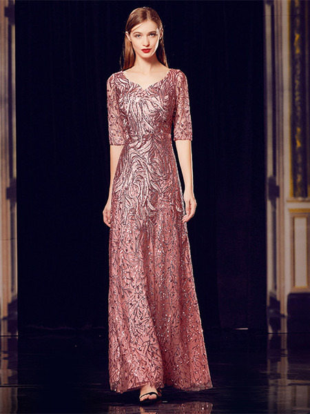  Half Sleeve Pink Scoop Mother Of The Bride Dress