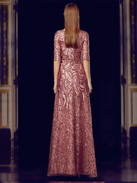  Half Sleeve Pink Scoop Mother Of The Bride Dress