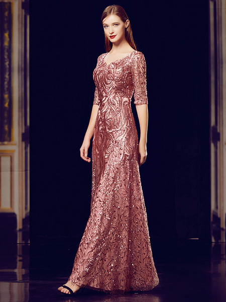  Half Sleeve Pink Scoop Mother Of The Bride Dress