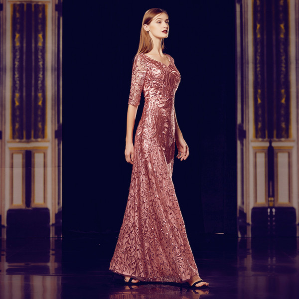  Half Sleeve Pink Scoop Mother Of The Bride Dress