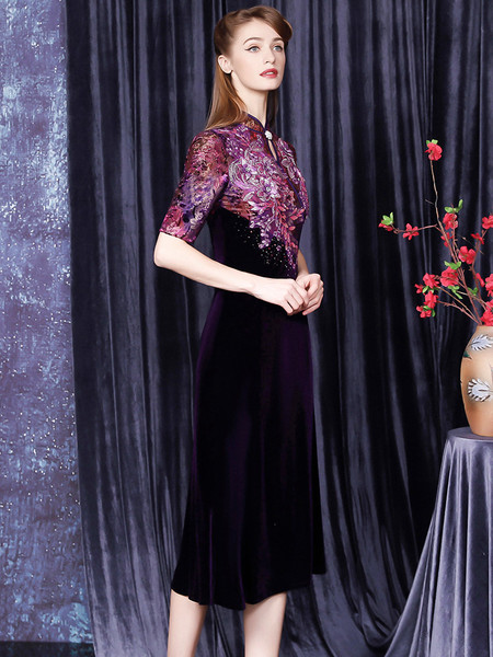 Shop 2022 Annakoo High Neck Shirt Sleeves Velvet Ankle Length Mother Of The Bride Dress