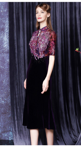 Shop 2022 Annakoo High Neck Shirt Sleeves Velvet Ankle Length Mother Of The Bride Dress