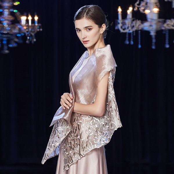 Two Piece Wrap Champagne Tea Length Mother Of The Bride Dress