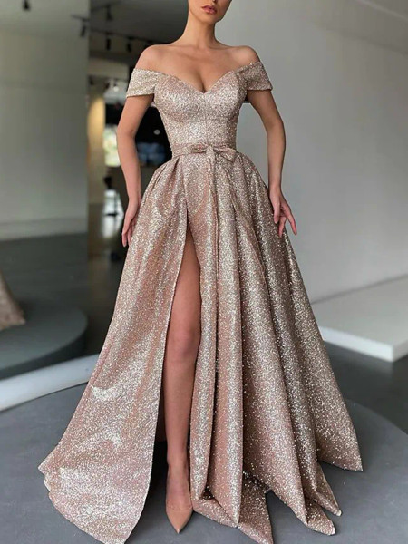 Shop 2022 ANNAKOO High Split Formal Rose Gold Sequin Prom Dress Under 158