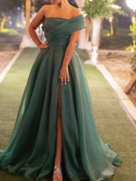 Shop 2022 High Split Green Tulle A Line Prom Formal Dress Under 165