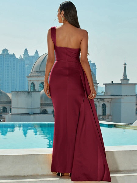 Shop 2023 ANNAKOO Burgundy One Shoulder Prom Formal Dress With Slit Under 79