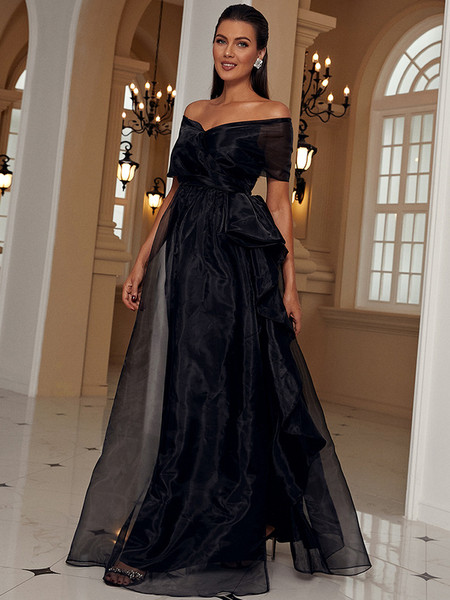 Shop 2023 ANNAKOO Off The Shoulder Organza A Line Black Prom Dress Under 105