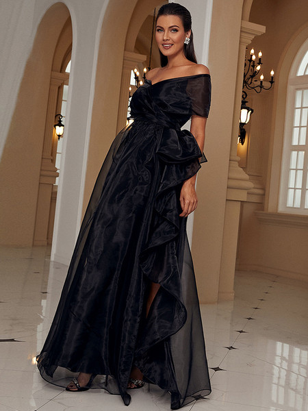 Shop 2023 ANNAKOO Off The Shoulder Organza A Line Black Prom Dress Under 105