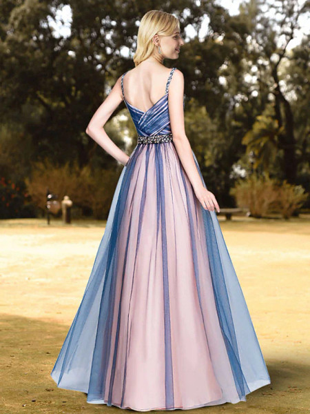 Shop 2023 Annakoo Champagne Blue Tulle  Spaghetti Straps  A Line Prom Dress Under 124