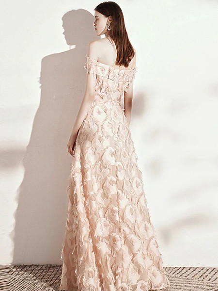 Shop 2023 ANNAKOO Off The Shoulder Champagne Feather Long Prom Dress Under 132