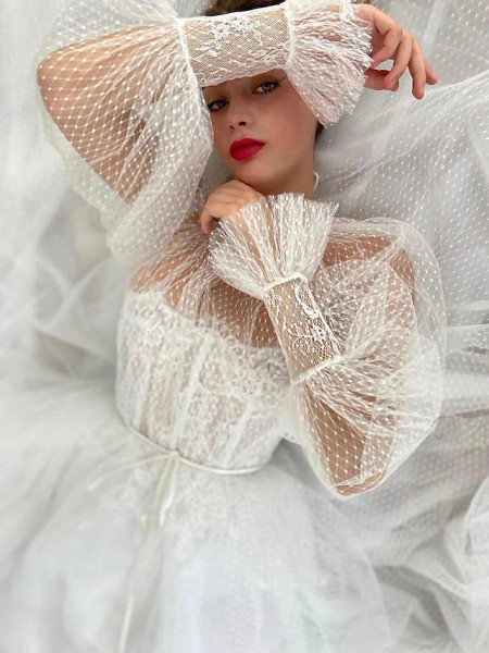 Shop 2023 Annakoo White Long Sleeve Tulle High Neck Wedding Dress Under 223