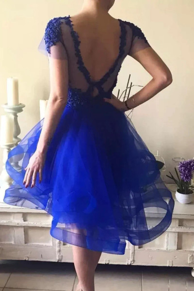 Shop 2023 Annakoo Royal Blue Tulle High Low Beading Homecoming Dress Under 155