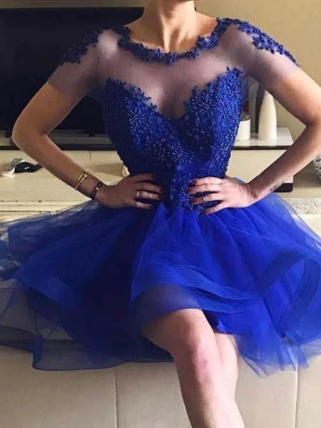 Shop 2023 Annakoo Royal Blue Tulle High Low Beading Homecoming Dress Under 155