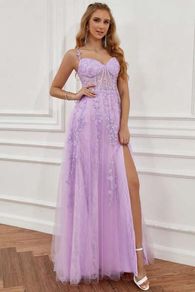 Shop 2023 Annakoo Off The Shoulder Lavender Appliques Prom Dress With Slit Under 188