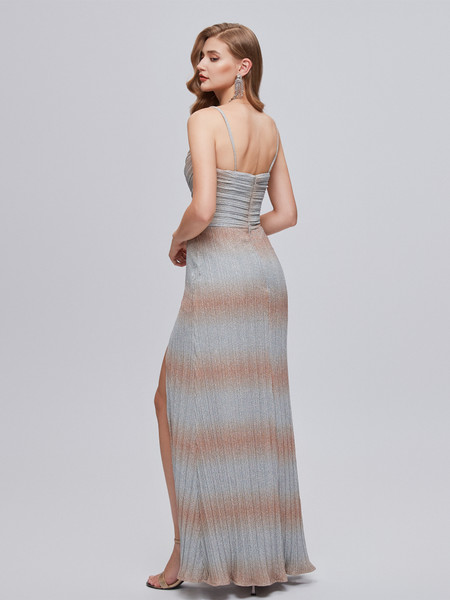 Shop 2023 ANNAKOO Gray Orange Sequin V Neck Ombre Prom Dress With Slit Under 188