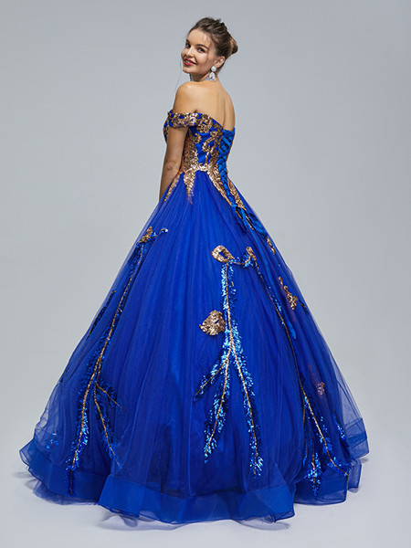 Shop 2023 ANNAKOO Off The Shoulder Blue Tulle Appliques Prom Quinceanera Dress Under 298
