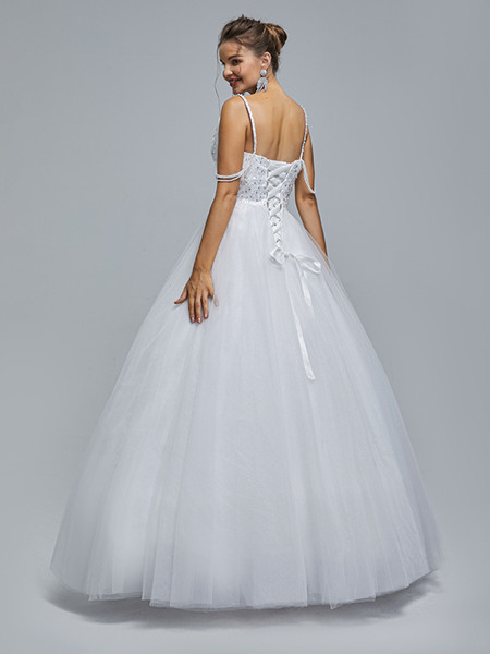 Shop 2023 ANNAKOO White Tulle Straps Beading Sequin Prom Quinceanera Dress