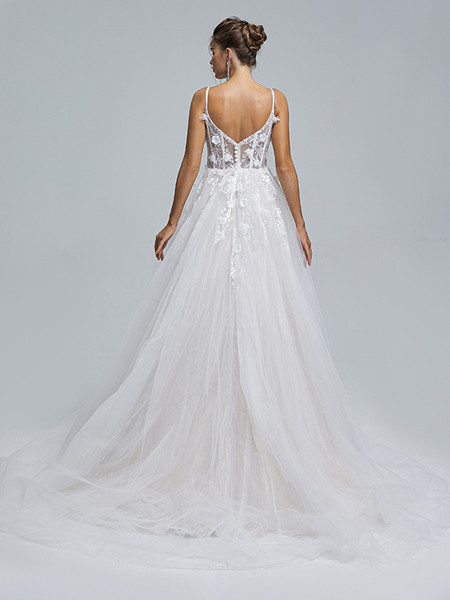 Shop 2023 ANNAKOO White 3D Flower Appliques See Through Tulle Wedding Dress Under 200