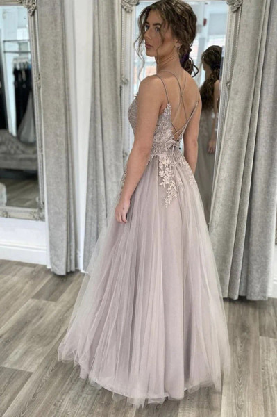 Shop 2023 ANNAKOO A Line Tulle  Appliques Long Champagne Formal Evening Dress Under 165