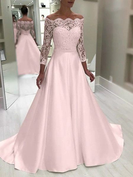 Shop 2023 Off The Shoulder Satin A Line Elegant Wedding Dress From ANNAKOO
