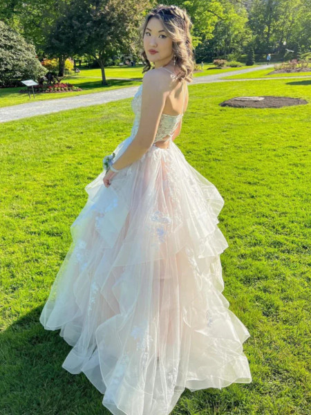 Shop 2023 ANNAKOO V Neck High Low Champagne Ruffles Long Prom Dress under 168
