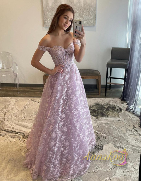 Pink Off The Shoulder Long Prom Dress With Sequin