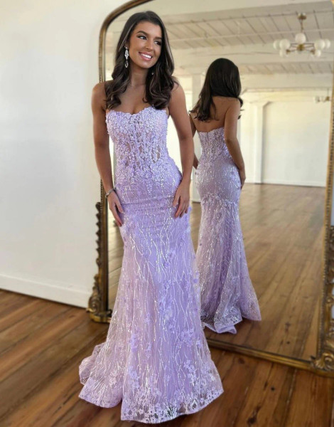 Shop 2023 ANNAKOO Mermaid Strapless Purple Sparkle Prom Dress With Beading Under 188