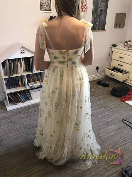 Shop 2023 ANNAKOO Green Straps Embroidery Tulle A Line Prom Dress Under 158