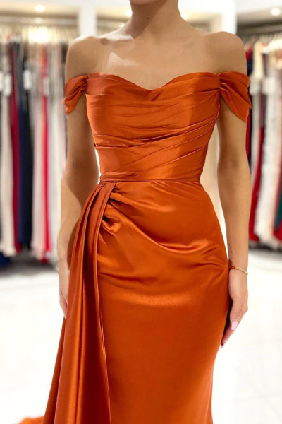 Shop 2023 ANNAKOO Orange Trumpet Mermaid Satin Detachable Train Prom Dress Under 145