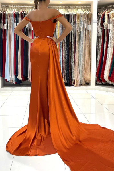 Shop 2023 ANNAKOO Orange Trumpet Mermaid Satin Detachable Train Prom Dress Under 145
