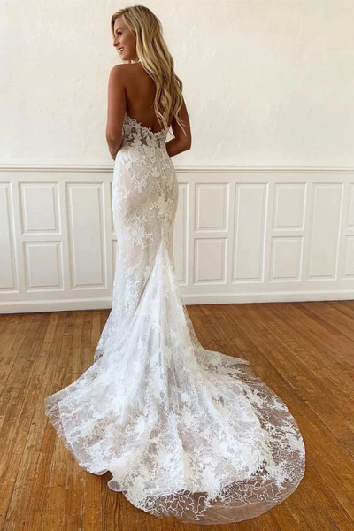 Shop 2023 ANNAKOO Halter Backless Mermaid Off  White Wedding Dress under 225