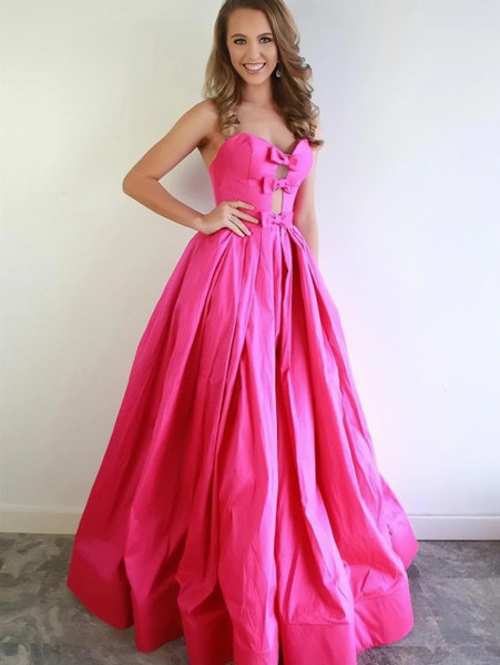 Shop 2023 ANNAKOO Hot Pink Satin Strapless Bow A Line Prom Dress under 139