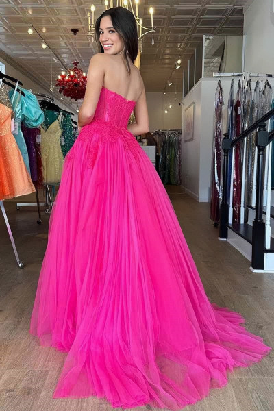 Shop 2023 ANNAKOO Hot Pink Tulle Sweetheart Appliques Prom Dress Under 159