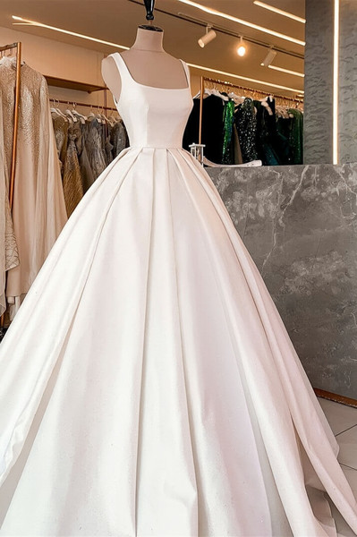 Shop 2023 ANNAKOO  Straps Satin Ball Gown Elegant Church Wedding Dress Under 234