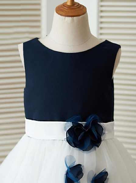 Two Tone Jewel White Flower Girl Dress with Flowers