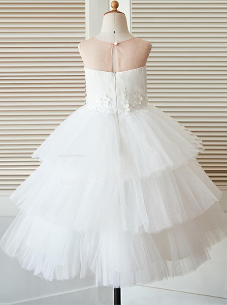 Lovely Jewel White Tired Flower Girl Dress with Appliques