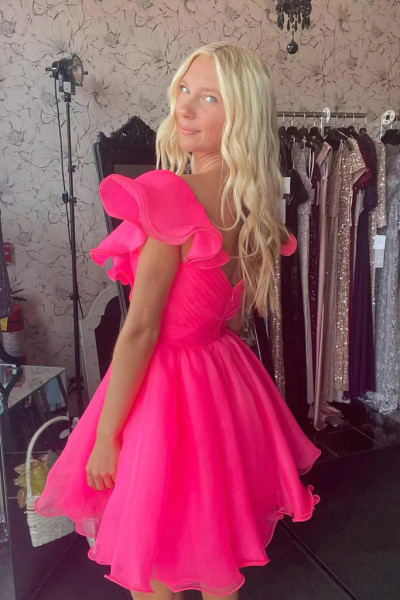 Shop 2023 ANNAKOO Hot Pink Tulle V Neck Short Homecoming Dress Under 109