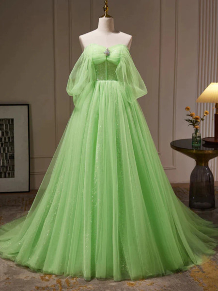 Shop ANNAKOO 2023 Off Shoulder Green Tulle Beading Sparkle Prom Dress Under 159