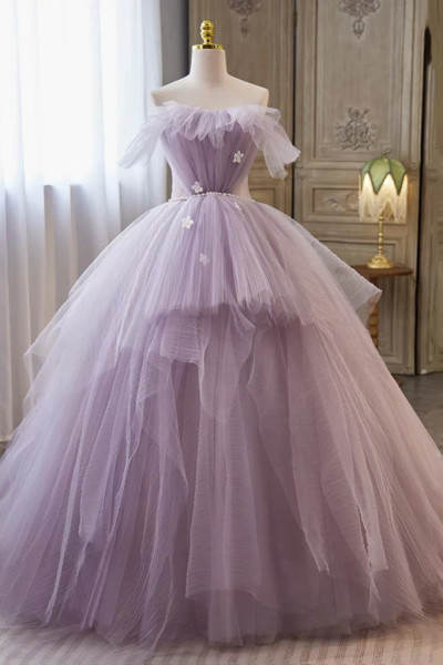 Shop ANNAKOO 2023 Princess Lavender Tulle Floral Ball Gown Prom Dress Under 169