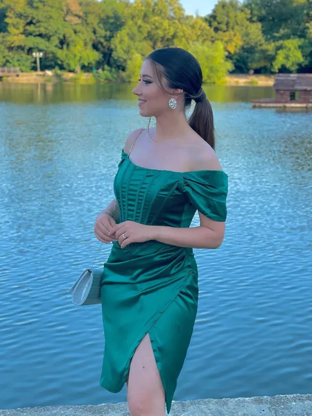 Shop 2023 ANNAKOO Off Shoulder Green Satin Short Homecoming Dress Under 145