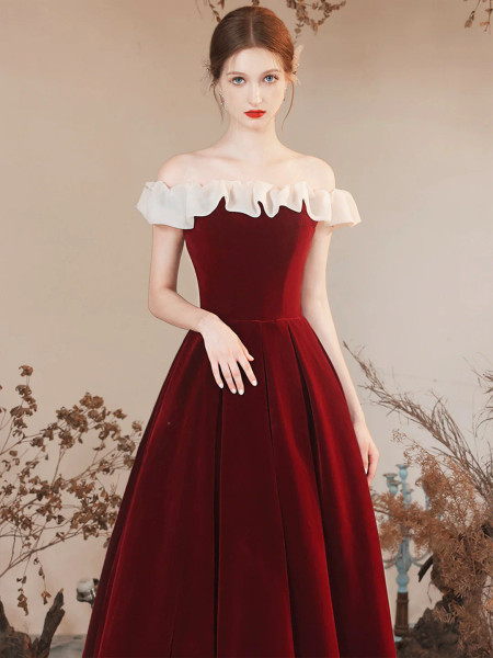Shop 2023 ANNAKOO Off the Shoulder Burgundy Velvet Formal Dress Under 148