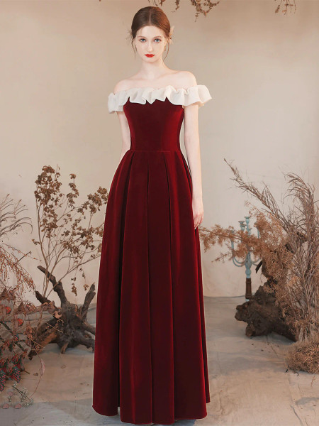 Shop 2023 ANNAKOO Off the Shoulder Burgundy Velvet Formal Dress Under 148