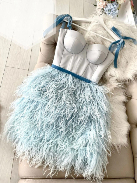 Shop 2023 ANNAKOO Blue Feather Strapls Short Mini Homecoming Dress Under 168