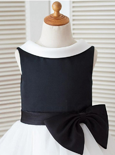  Black And White Jewel Open Back Flower Girl Dress