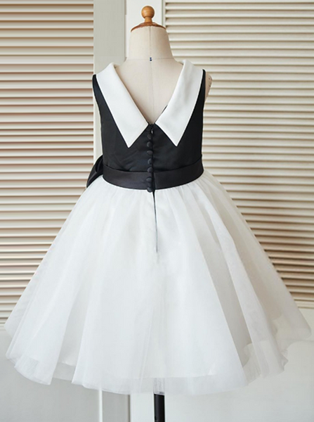  Black And White Jewel Open Back Flower Girl Dress
