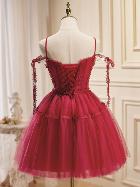 Shop 2023 ANNAKOO  Burgundy A-Line Tulle Lace Short Homecoming Dress  Under 145